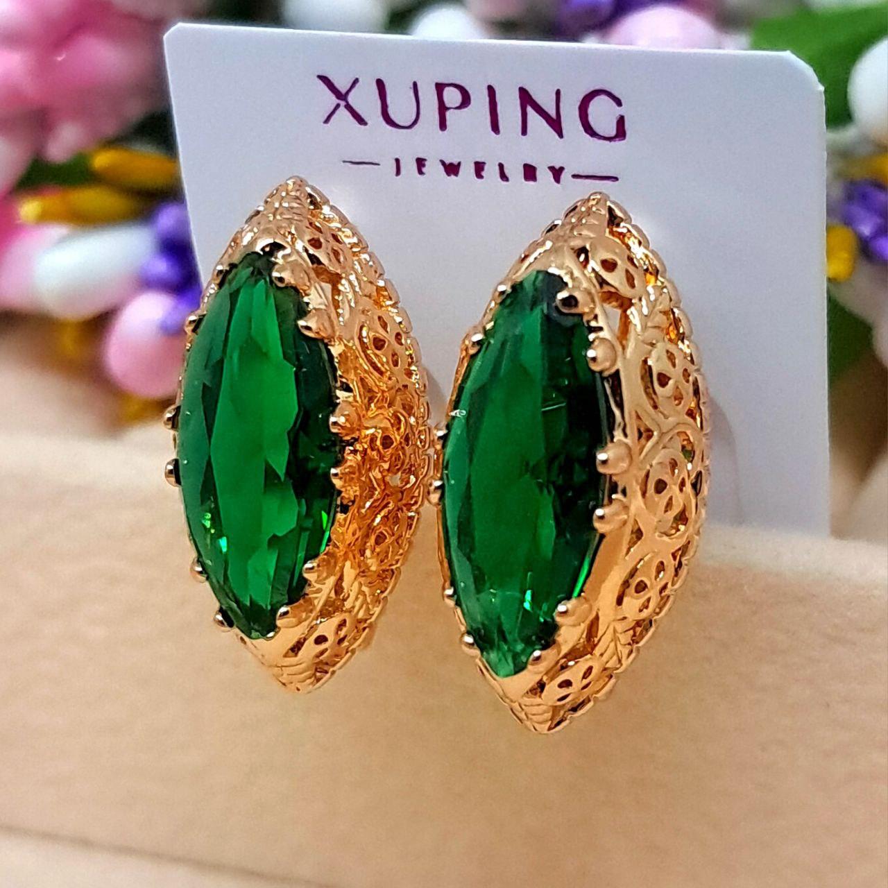 Жіночі сережки з медичного золота фірми Fallon Jewelry, камінь зелений, С-6006