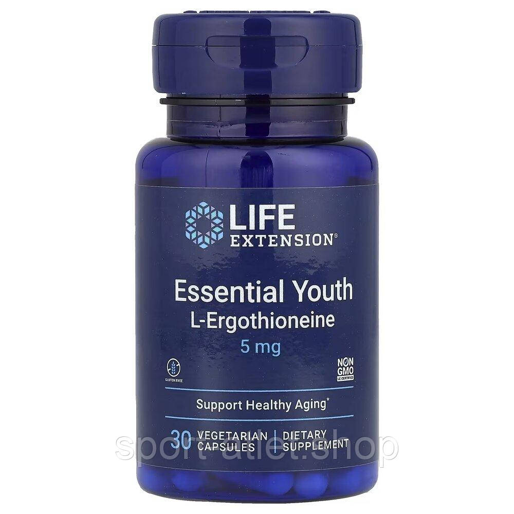 Екстракт меліси та L-теанін Life Extension Essential Youth L-Ergothioneine 5 mg, 30 вегакапсул для підтримки емоційного балансу, фото 1