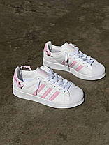 Жіночі кросівки Adidas Superstar White Pink Knotted Rope Адідас Суперстар білі з рожевим шкіра демісезон, фото 3