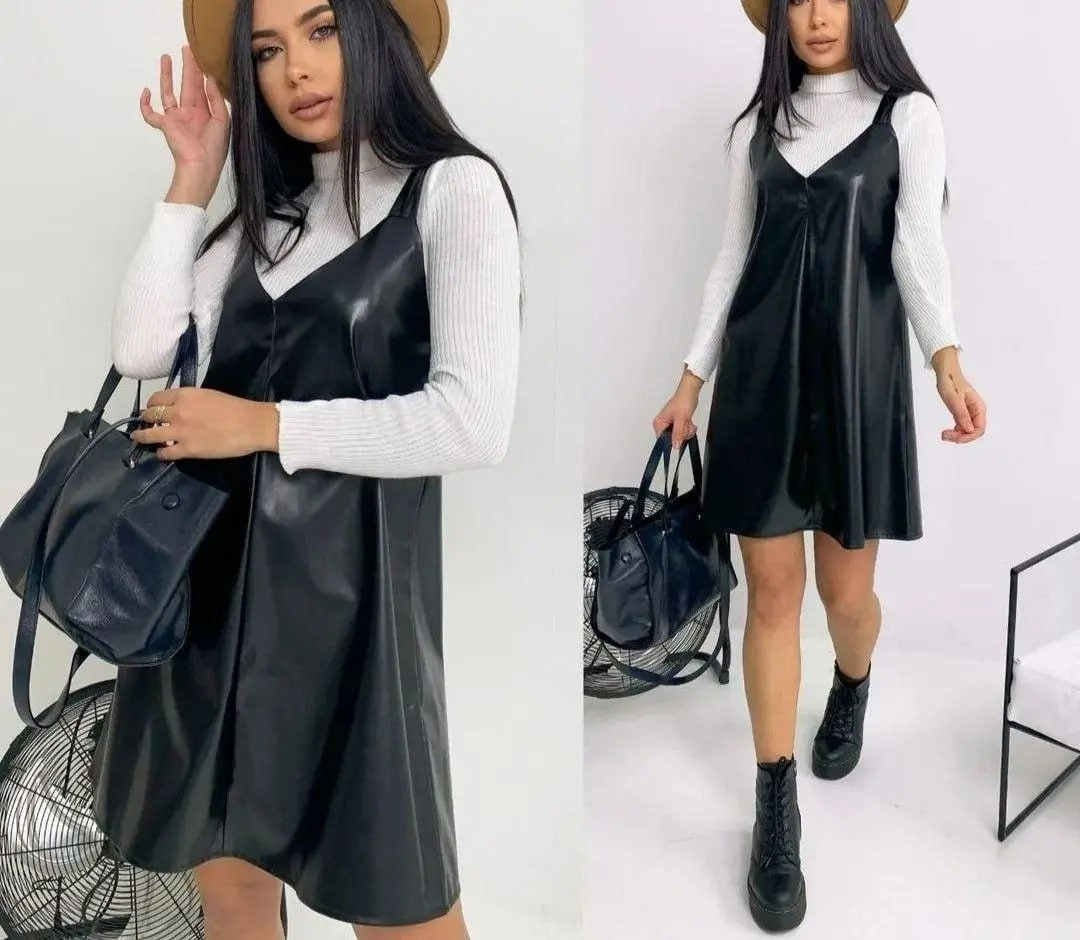 Стильний чорний сарафан з еко-шкіри,РОЗМІР ТІЛЬКИ 40(S), фото 1