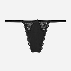 Трусики Victoria's Secret Lace-Trim V-String Panty Стринги з мереживним оздобленням, Чорні