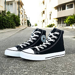 Конверси високі чорні текстильні Кеди Converse вінтажні на високій білій підошві унісекс