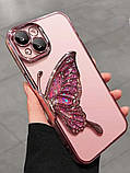 Чохол на телефон з блискітками 3D Cute butterfly рожевий iPhone 12 Pro, фото 3