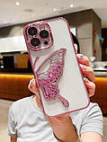 Чохол на телефон з блискітками 3D Cute butterfly рожевий iPhone 12 Pro, фото 5