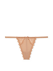 Трусики Victoria's Secret Lace-Trim V-String Panty Стринги з мереживним оздобленням, Бежеві