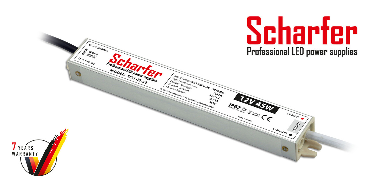 Блок живлення 12 вольт 45Вт SCH-12-45 герметичний IP67 Professional LED power supplies Scharfer
