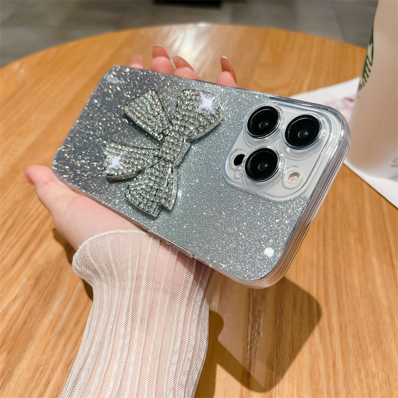 Чохол на телефон з блискітками 3D сріблястий бант iPhone 13