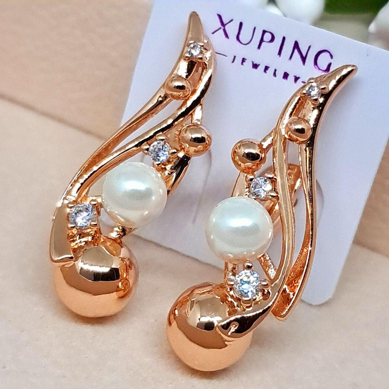 Жіночі сережки медзолото Fallon Jewelry рожевий відтінок Розмір 30×10 мм код 6009