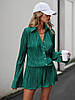Зелений жіночий базовий стильний костюм-двійка тканина гофре: Шорти та Сорочка з ідеальною посадкою, фото 9