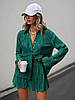 Зелений жіночий базовий стильний костюм-двійка тканина гофре: Шорти та Сорочка з ідеальною посадкою, фото 10
