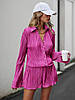 Малиновий жіночий базовий стильний костюм-двійка тканина гофре: Шорти та Сорочка з ідеальною посадкою, фото 8