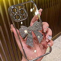 Чохол на телефон з блискітками 3D сріблястий бант iPhone 12 Pro Max
