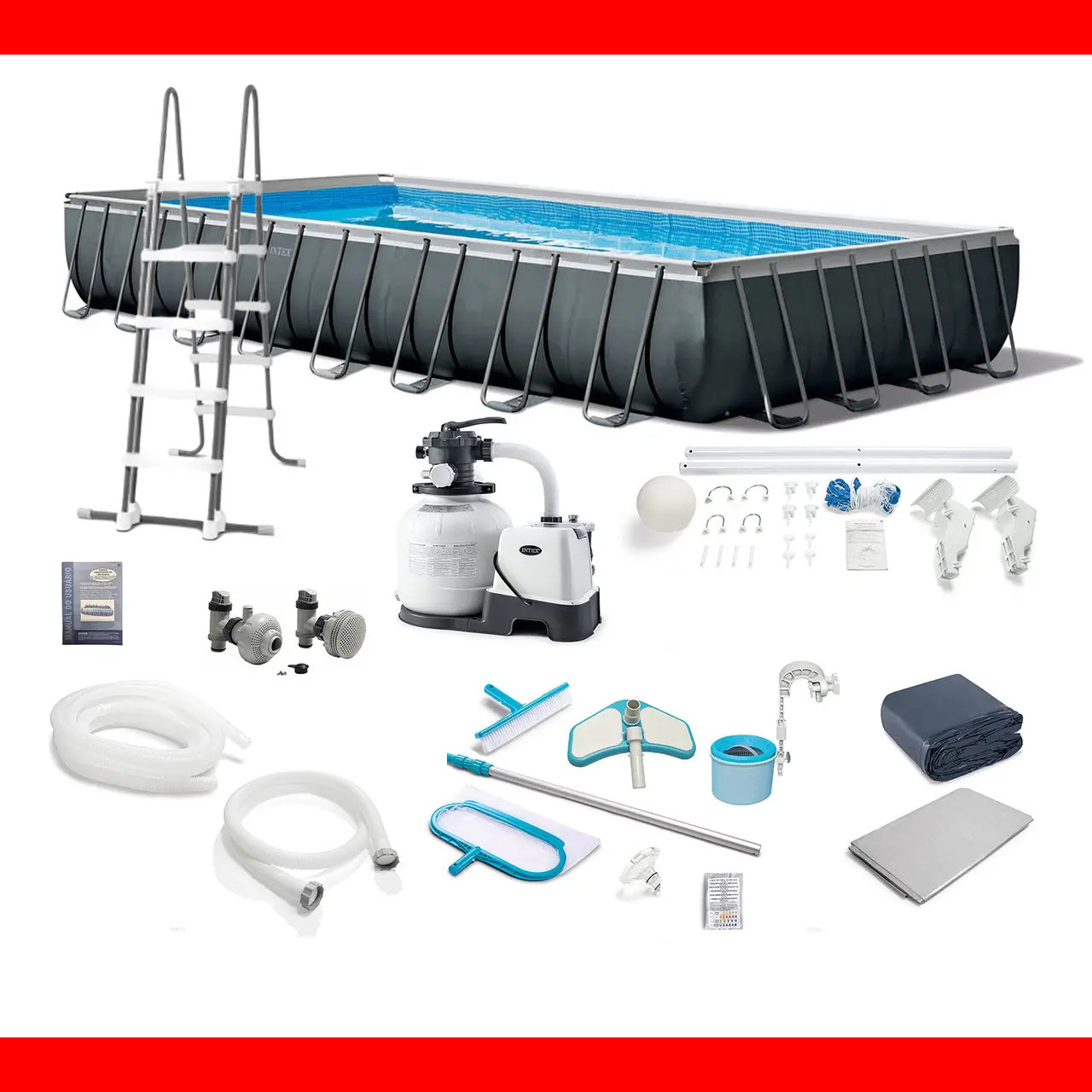 ✅️Каркасний басейн Intex 26378 (975х488х132см) (Пісочний фільтр з хлорогенератором і максимальна комплектація)