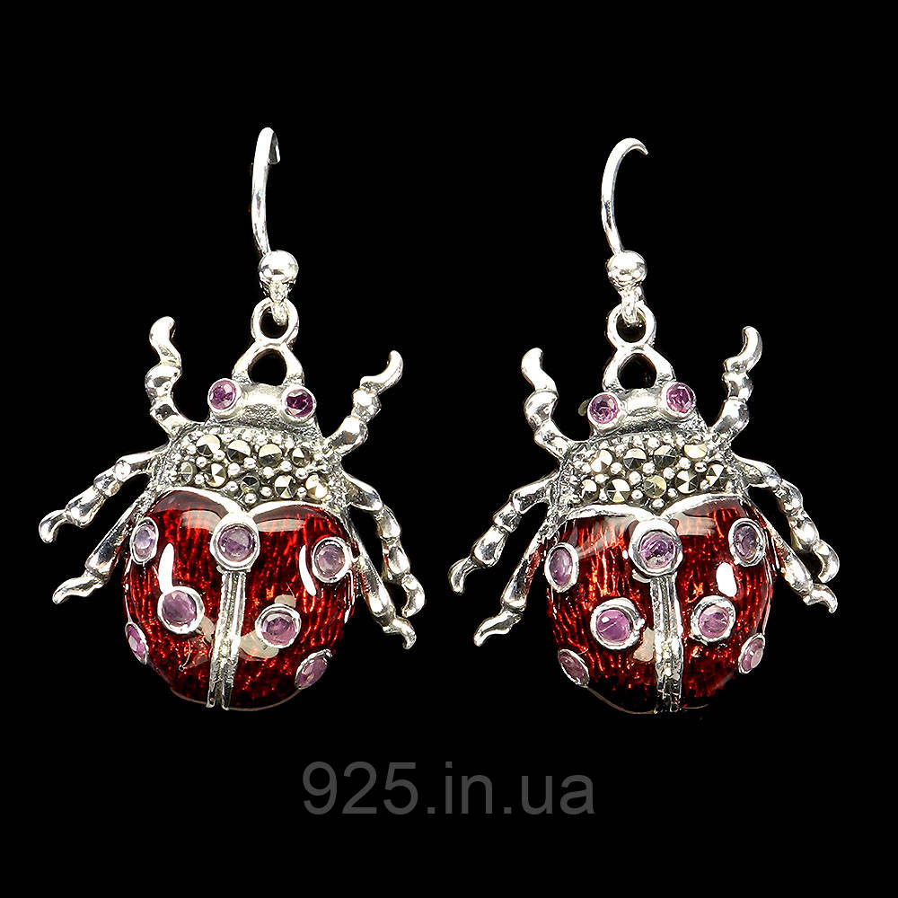 Сережки. Натуральний рубін і маркизит. Срібло 925.
