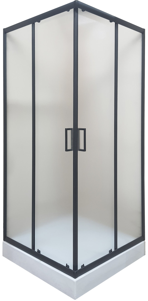 Душева кабіна 90х90 см квадратна на дрібному піддоні, матове скло 5 мм, профіль чорний ТМ Ko&Po