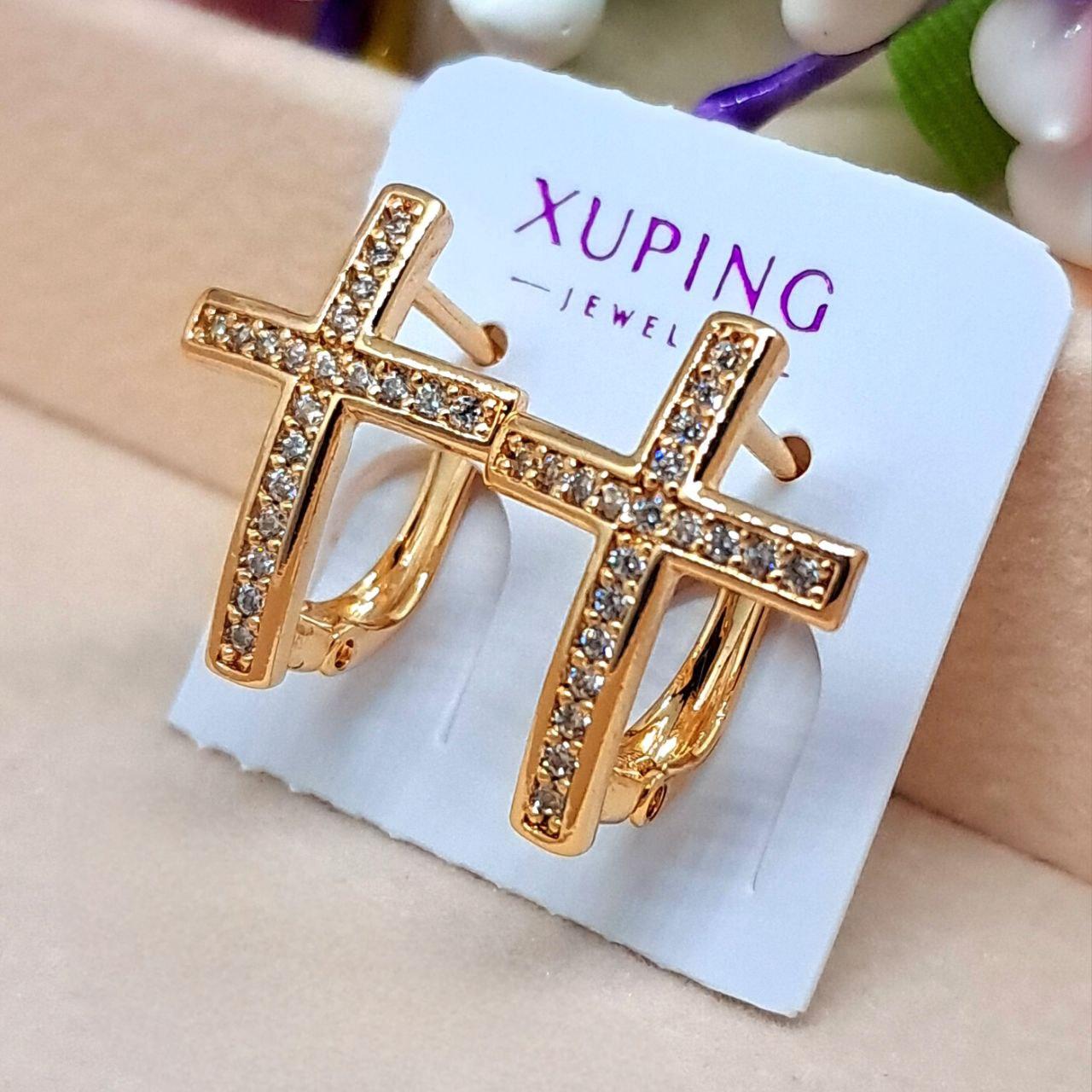 Сережки Хрестики медичне золото Xuping Розмір 17×13 мм англійський замок Код 6016