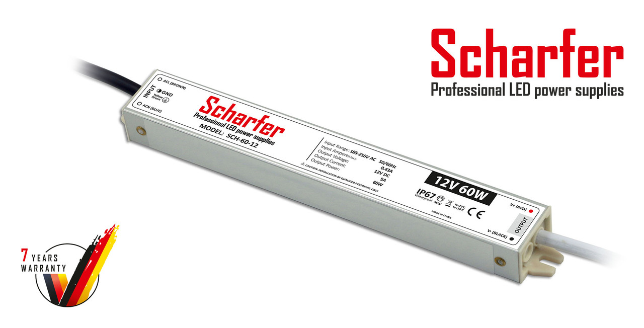 Блок живлення 12 вольт 60Вт SCH-12-60 герметичний IP67 Professional LED power supplies Scharfer