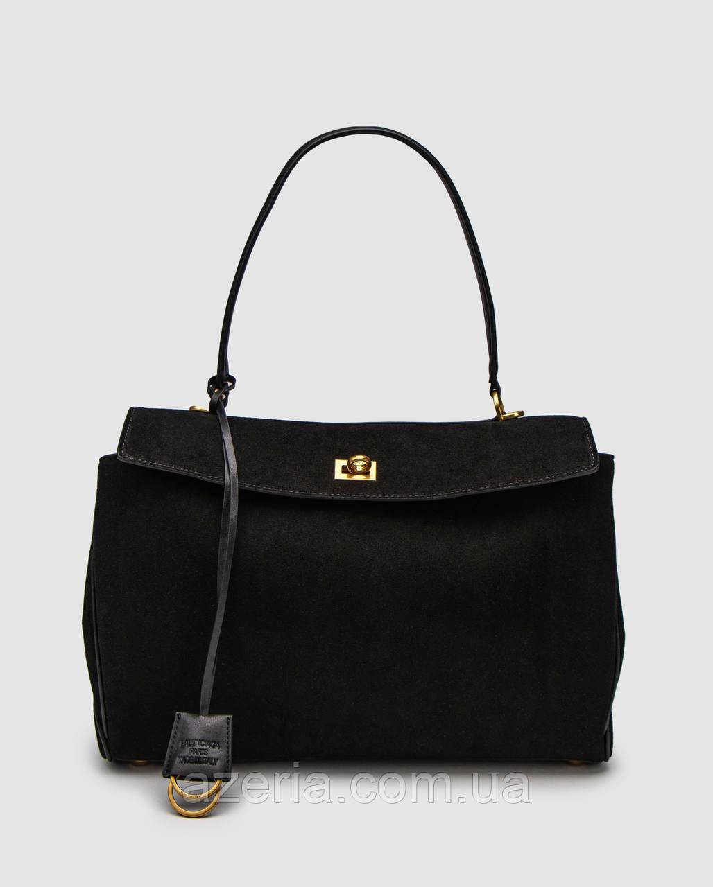 Класична замшева жіноча сумка Balenciaga Rodeo Large Suede Black Hardware фірмова сумка із замші