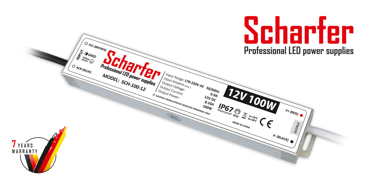 Блок живлення 12 вольт 100Вт SCH-12-100 герметичний IP67 Professional LED power supplies Scharfer