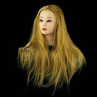 Навчальна голова 30% натурального волосся, довжина 65 см, колір золотистий