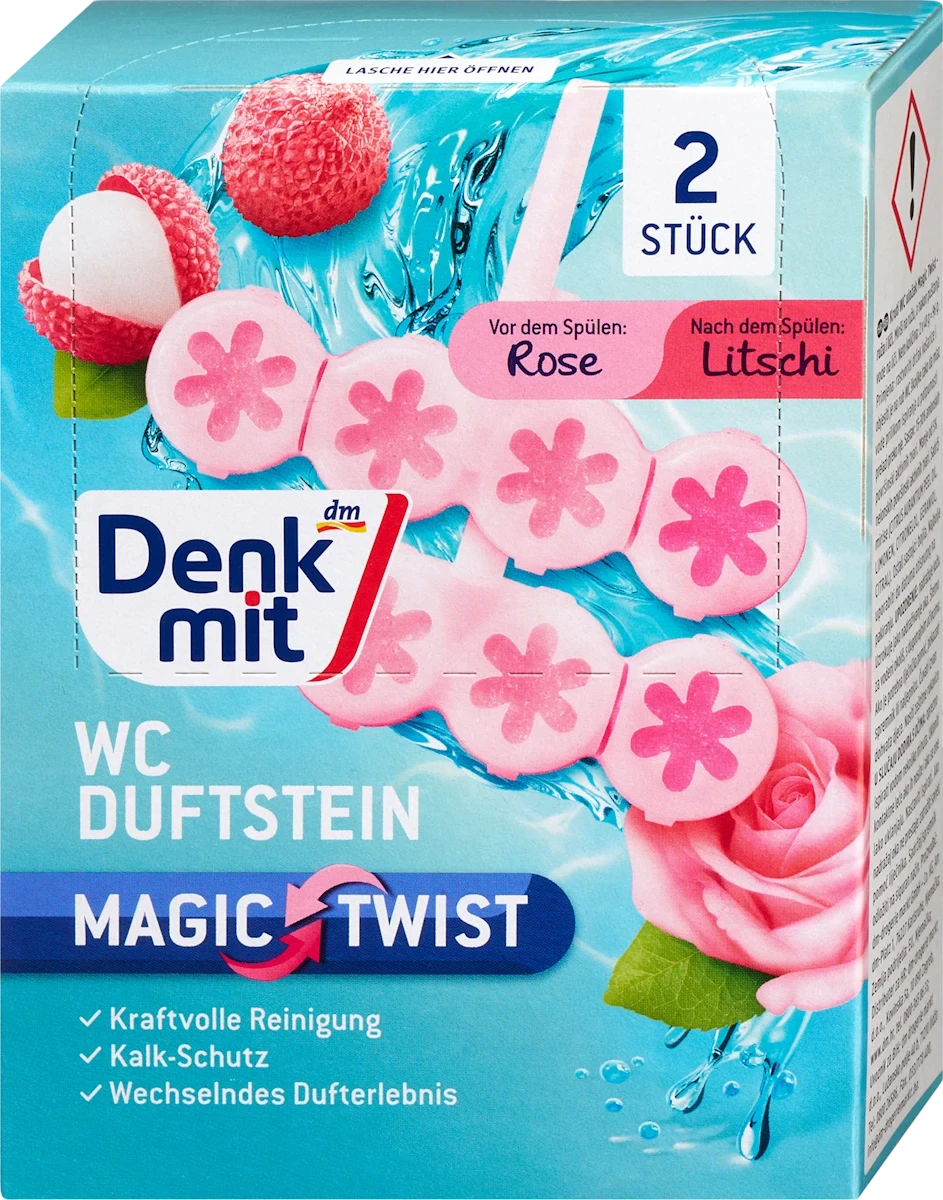 Підвісні таблетки для унітазу Denkmit WC-Duftstein Magic Twist Rose & Lychee, 2 шт