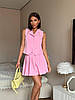 Рожевий жіночий стильний костюм-двійка класичного крою: плісована міні спідниця та жилет на ґудзиках, фото 7