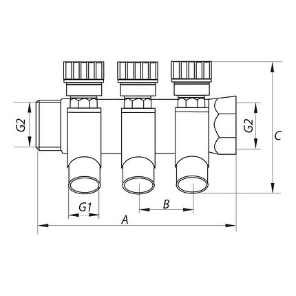 Колектор вентильний з фитингом Чехія KP.1124-3 1"x3 ways, фото 2