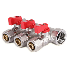 Колектор з кульовими кранами і фитингом Чехія KP.1125-3 3/4"x3 ways