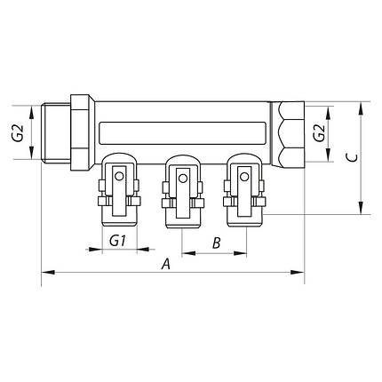 Колектор з кульовими кранами і фитингом Чехія KP.1125-3 3/4"x3 ways, фото 2