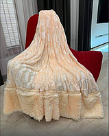 Плед покривало норка на ліжко 220 240, хутряний плед-покривало євро на диван Персиковий