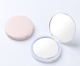 Косметичне дзеркало з LED-підсвіткою від акумулятора/кишенькове кругле міні дзеркало YU227