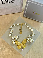 Діор кольє перли позолота 18 К/чокер із перлів з метеликом