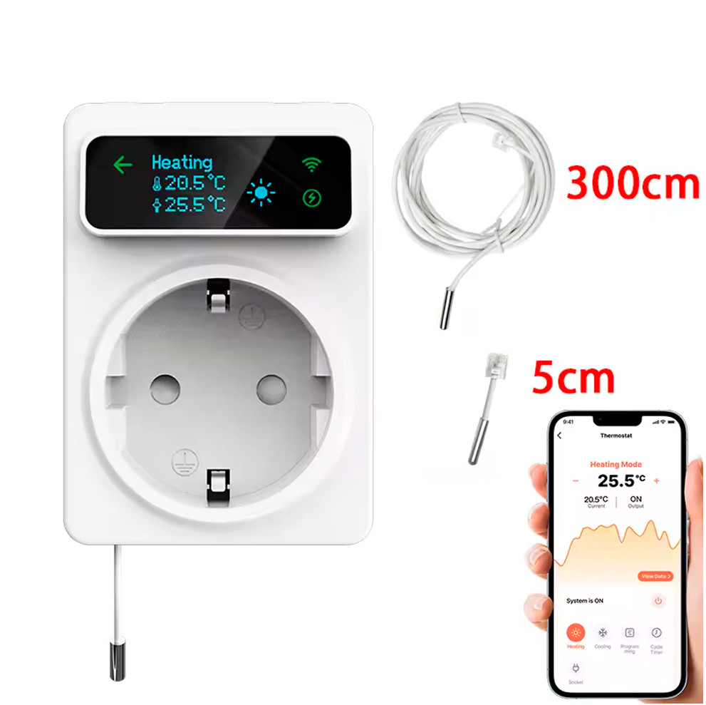 Цифровий WiFi терморегулятор Термостат TP6 у розетку з функцією програмування Білий, фото 1