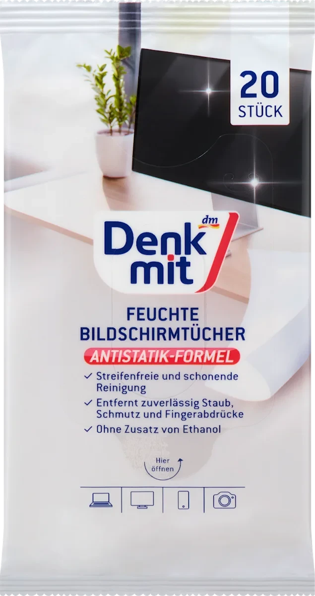 Вологі серветки для очищення екрана Denkmit Bildschirm Reinigungstücher Feucht, 20 шт.