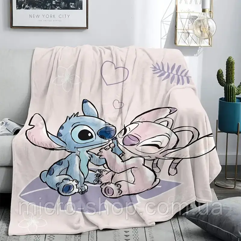 Плюшевий плед ковдра покривало Стич та Ангел Lilo & Stitch 150х200 см