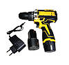 Акумуляторний шуруповерт 12V з набором біт два акумулятора жовтий, фото 2