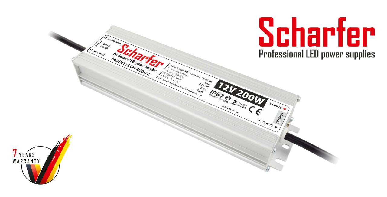 Блок живлення 12 вольт 200Вт SCH-12-200 герметичний IP67 Professional LED power supplies Scharfer