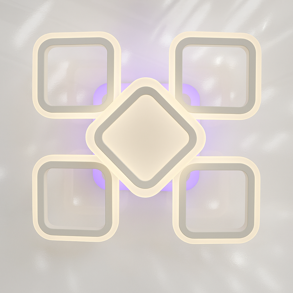 Led люстра квадратна Linisoln 65W до 16 м² колір Білий 5588/4+1S WH 3color, фото 1