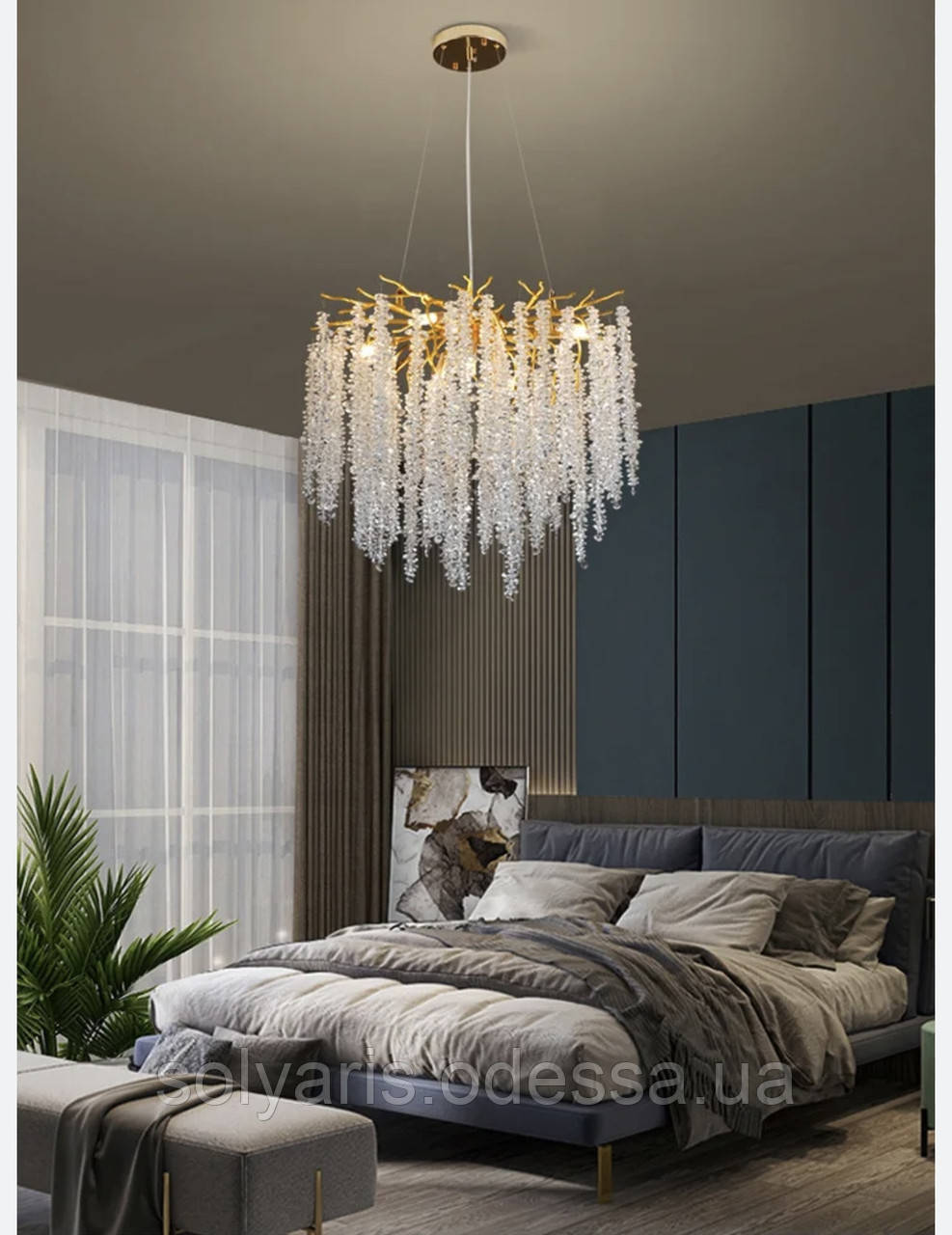 Сучасна кришталева люстра "Гліцинія" на 6 ламп 48см, фото 1