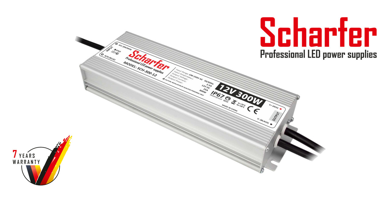 Блок живлення 12 вольт 300Вт SCH-12-300 герметичний IP67 Professional LED power supplies Scharfer