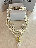 Підвіска Вів'єн Вествуд перли позолота 18 К/перлинні намистини багатоярусні