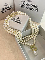 Підвіска Вів'єн Вествуд перли позолота 18 К/стильне перлове кольє багатоярусне