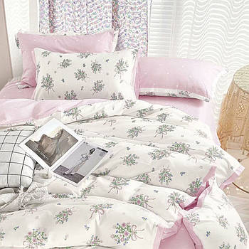 Постільна білизна Королева Ночі (Ранфорс) | Полуторний комплект | 70х70 | Квіти на білому та рожевому