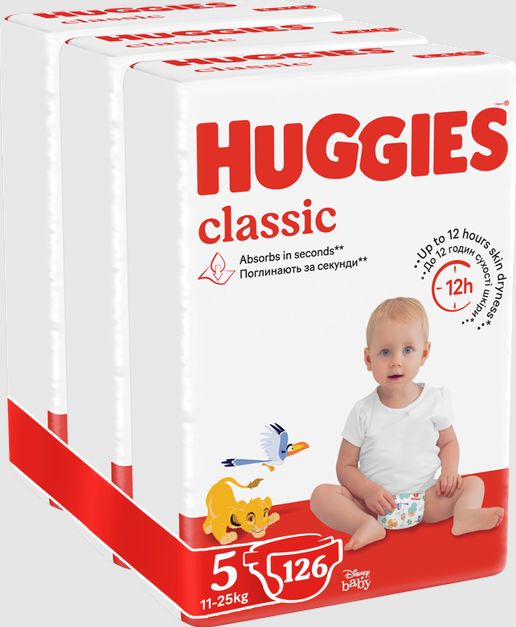 Підгузники дитячі Huggies Classic 5 (11-25 кг) Mega Pack 126 шт, фото 1