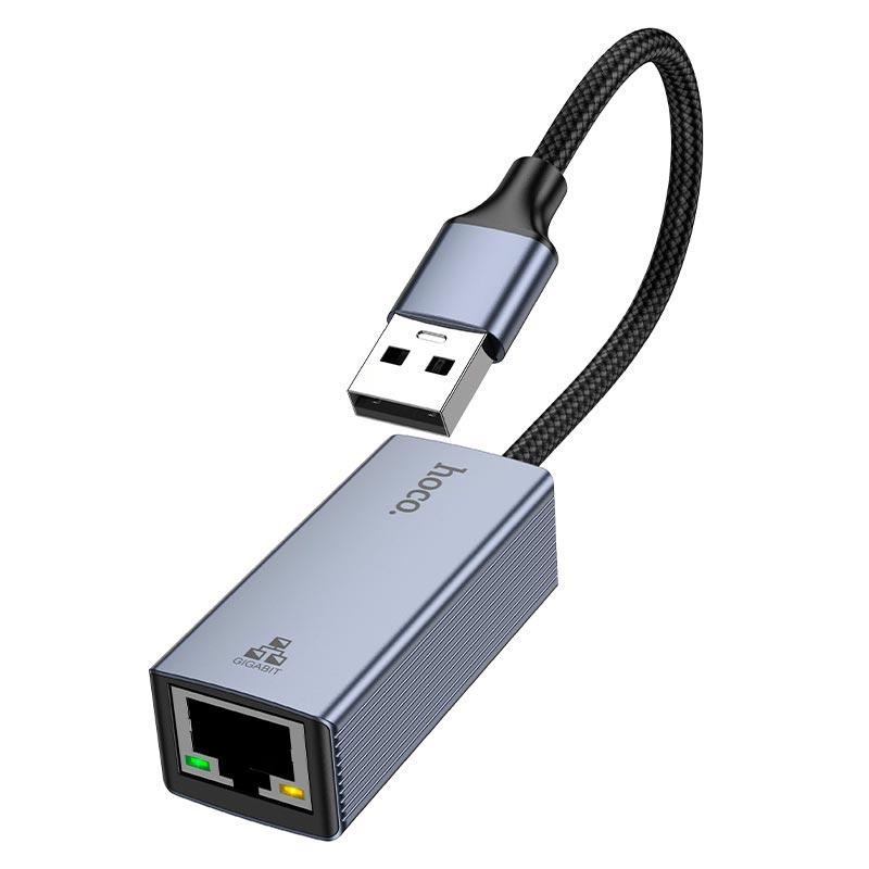 Зовнішня мережева карта USB-A на RJ45 LAN Hoco UA37 Ethernet Adapter (1000 Мбіт/с, 12 см). Gray