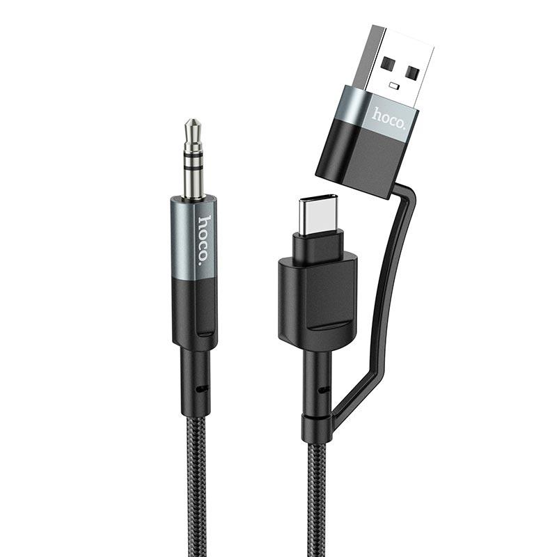Кабель-перехідник Type-C+USB на 3,5 мм mini jack HOCO 2-in-1 Digital Audio Conversion Cable (1m, DAC). Black