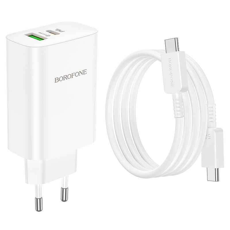 Зарядний пристрій BOROFONE BN10 PD 65 W QC 3.0 22.5 W (1Type-C, 1 USB) з кабелем Type-C — Type-C White