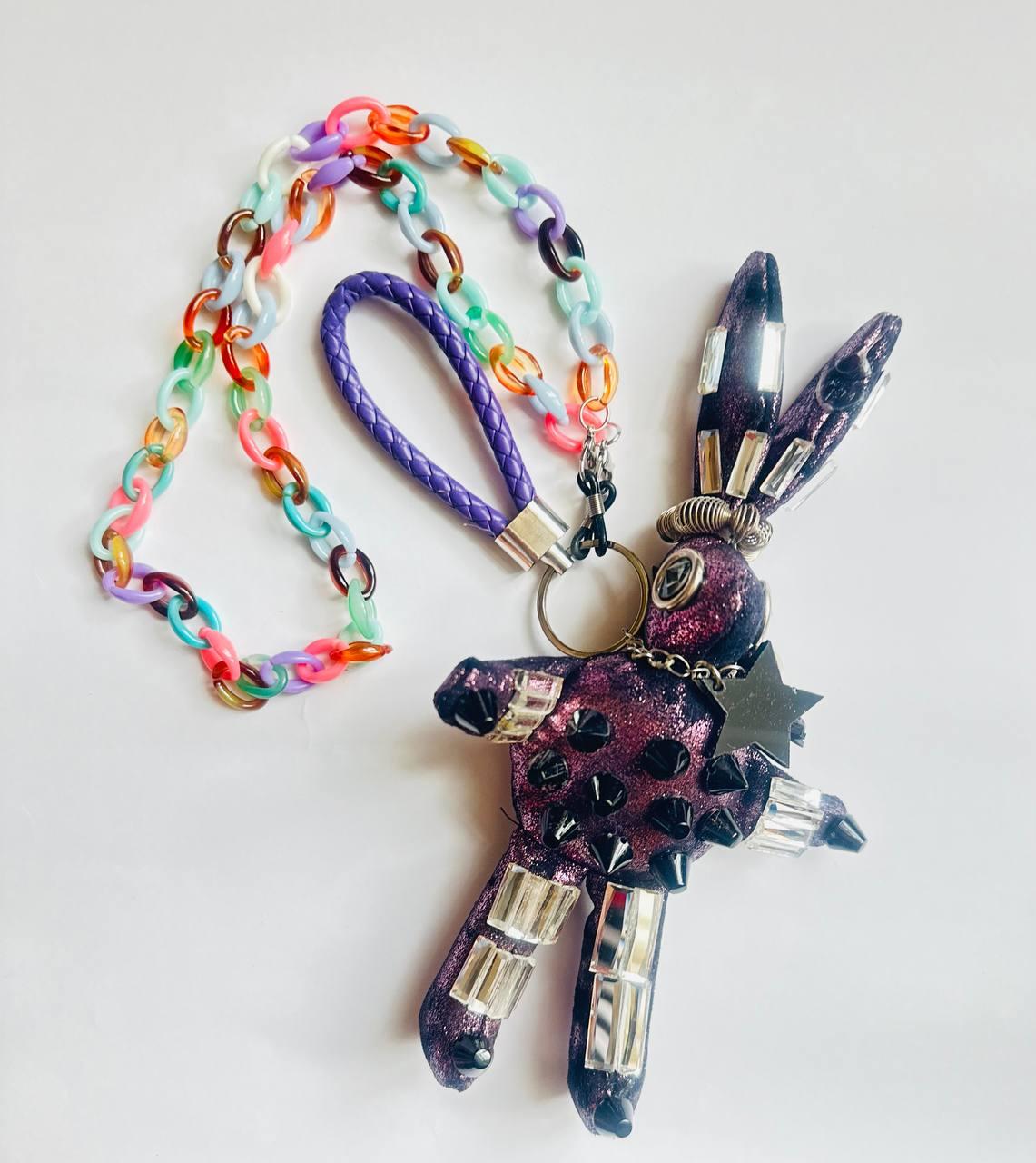 Дизайнерський брелок-аксесуар на шию заєць My Scarf "Star Rabit Ukraine" на чорному ланцюжку