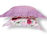 Постільна білизна Королева Ночі (Сатин Premium) | Полуторний комплект | 50х70 | Троянди на рожево-бузковому та фіолетовому, фото 4
