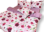 Постільна білизна Королева Ночі (Сатин Premium) | Полуторний комплект | 50х70 | Троянди на рожево-бузковому та фіолетовому, фото 2